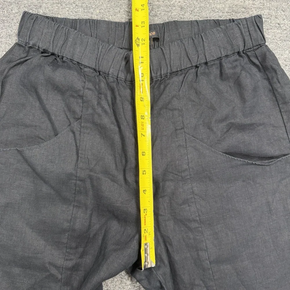 Quince Pants Women Small 100% European Linen Tapered Ankle Black Elastic Waist